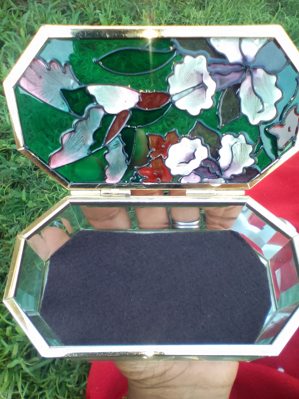 Vintage Joan Baker Designs Hand Painted Stained Glass Hummingbird Trinket Box